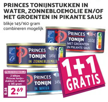 Aanbieding: Princes tonijnstukken in water, zonnebloemolie en/of met groenten in pikante saus