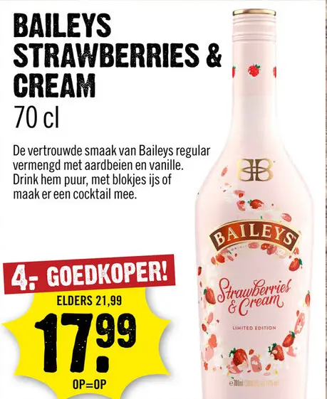 Aanbieding: Baileys Strawberries & Cream 70 cl
