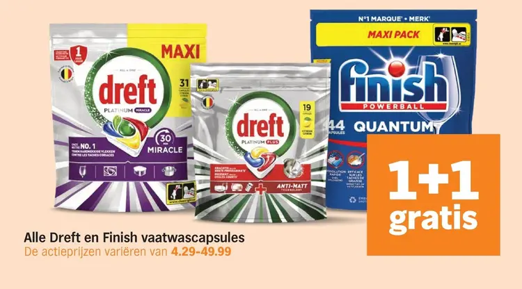 Aanbieding: Alle Dreft en Finish vaatwascapsules