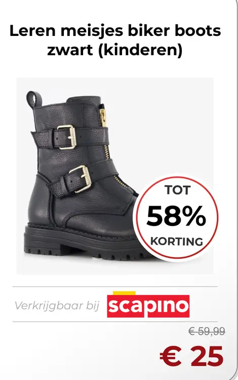 Aanbieding: Leren meisjes biker boots zwart