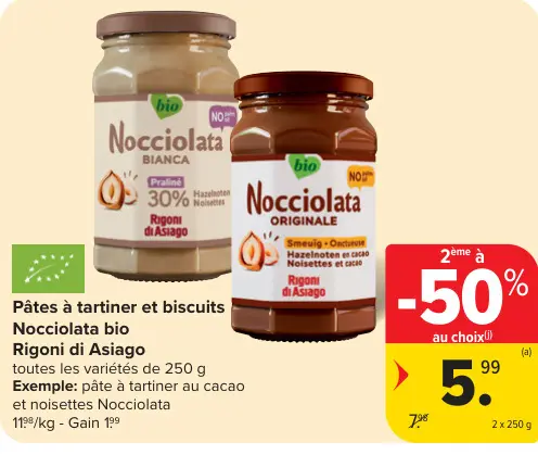 Offre: Pâtes à tartiner et biscuits Nocciolata bio