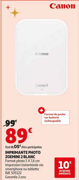 Offre: Imprimante photo zoemini 2 blanc