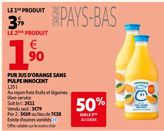Promotie: Pur jus d'orange sans pulpe