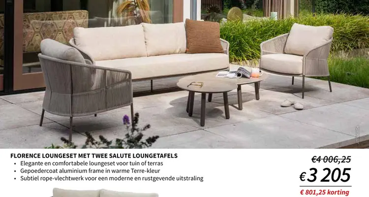 Promotie: Florence loungeset met twee SALUTE loungetafels
