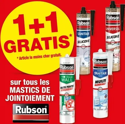 Offre: Tout les mastics de jointoiement Rubson