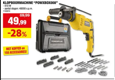 Promotie: Powerplus POWXBOX008 klopboormachine 810W + 158 accessoires