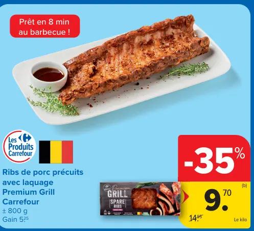 Offre: Ribs de porc précuits avec laquage Premium Gr
