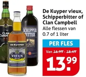 Aanbieding: De Kuyper vieux, Schipperbitter of Clan Campbell