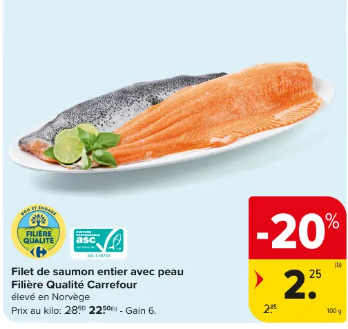 Offre: Filet de saumon entier avec peau