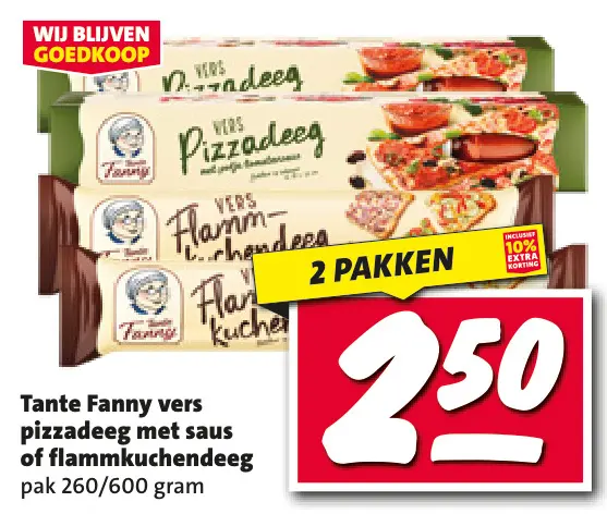 Aanbieding: Tante Fanny vers pizzadeeg met saus of flammkuchendeeg