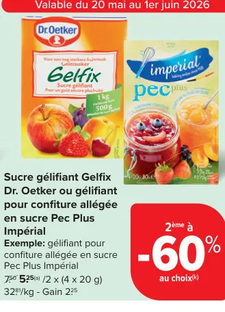 Offre: Sucre gélifiant Gelfix Dr. Oetker ou gélifiant