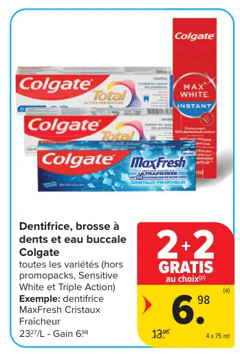 Offre: Dentifrice, brosse à dents et eau buccale