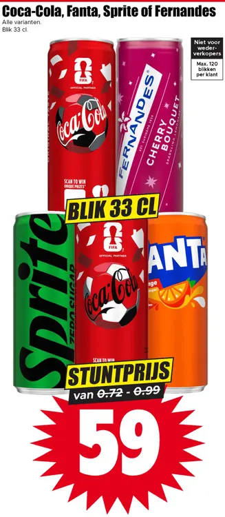 Aanbieding: Coca-Cola, Fanta, Sprite of Fernandes