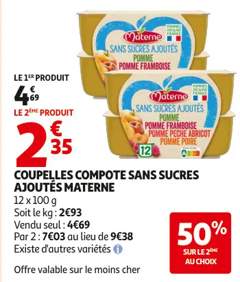 Offre: Coupelles compote sans sucres ajoutés