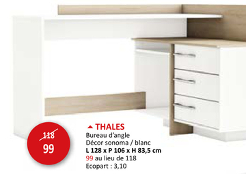 Offre: Bureau d'angle Thales 128x106x83,5cm