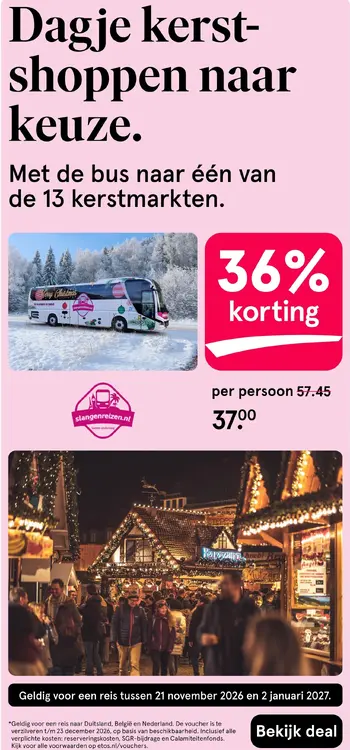 Aanbieding: Slangen Reizen Dagje kerstshoppen naar keuze