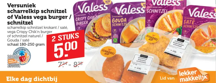 Aanbieding: Versuniek scharrelkip schnitzel of Valess vega burger / schnitzel