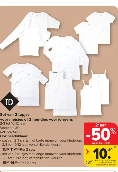 Promotie: Set van 2 topjes voor meisjes of 2 hemdjes voor jongens