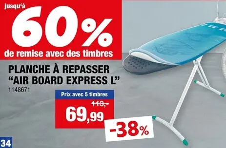Offre: Leifheit Air Board Express L Solid planche à  repasser 130x38 cm