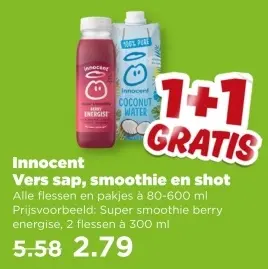 Aanbieding: Vers sap, smoothie en shot
