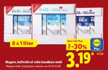Aanbieding: Magere, halfvolle of volle houdbare melk