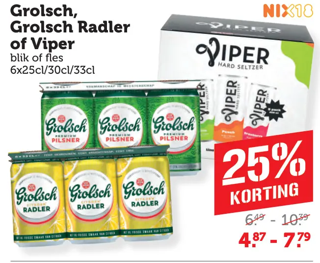 Aanbieding: Grolsch, Grolsch Radler of Viper