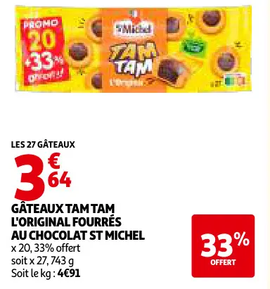 Offre: Gâteaux Tam Tam l'original fourrés au chocolat