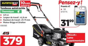 Aanbieding: Tondeuse thermique GTTAC41-BS300E-24 125 cc 41,8 cm GARDEO PRO