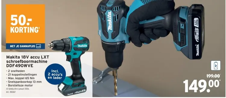 Aanbieding: Makita 18V accu LXT schroefboormachine DDF490WVE
