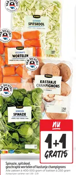 Aanbieding: Spinazie, spitskool, geschrapte wortelen of kastanje champignons