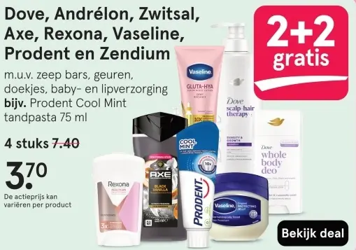 Aanbieding: Dove, Andrélon, Zwitsal, Axe, Rexona, Vaseline, Prodent en Zendium