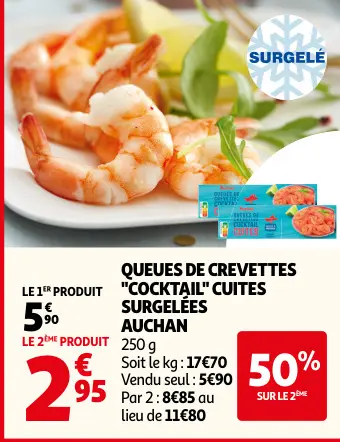 Promotie: Queues de crevettes "cocktail" cuites surgelées