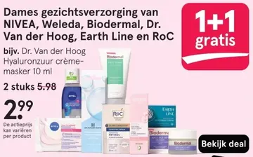 Aanbieding: Dames gezichtsverzorging van NIVEA, Weleda, Biodermal, Dr. Van der Hoog, Earth Line en RoC
