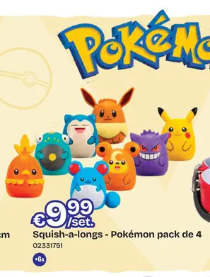Offre: Squish-a-longs - Pokémon pack de 4