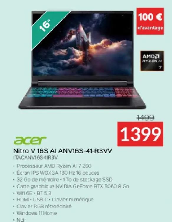 Offre: Nitro V 16S AI ANV16S-41-R3VV