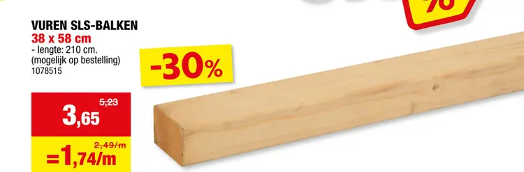 Promotie: SLS-keper houten plank geschaafd 38x58 mm 210cm vuren