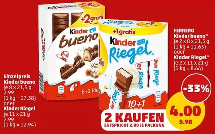 Aanbieding: Kinder bueno or Kinder Riegel