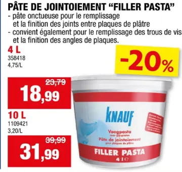 Offre: Pâte de jointoiement "filler pasta"
