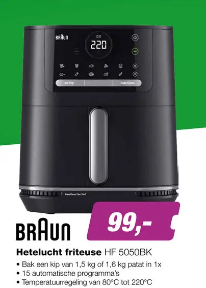 Aanbieding: Braun HF 5050BK MultiFry 5 Airfryer - Heteluchtfriteuse