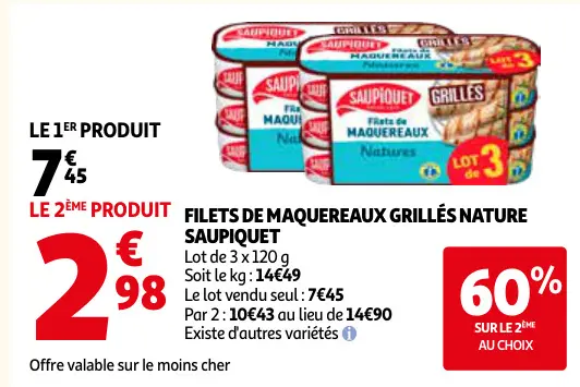 Offre: Filets de maquereaux grillés nature