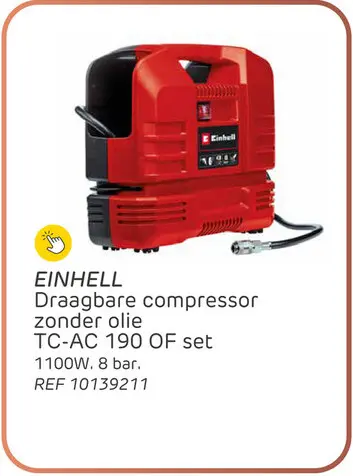 Aanbieding: Einhell compressor tc-ac 190 of set - olievrij - 8 bar