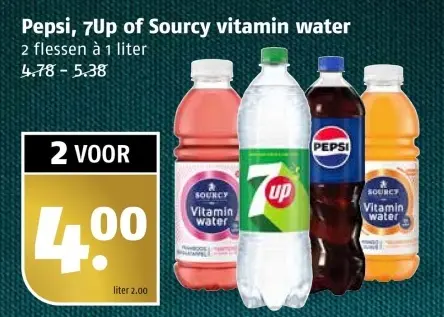 Aanbieding: Pepsi, 7Up of Sourcy vitamin water