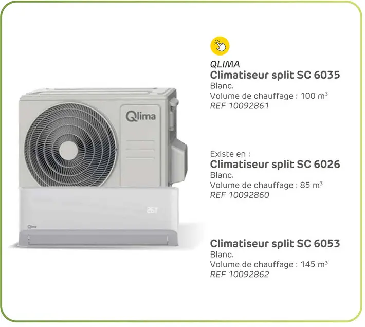 Offre: Climatiseur mural qlima sc 6035 de 100m³