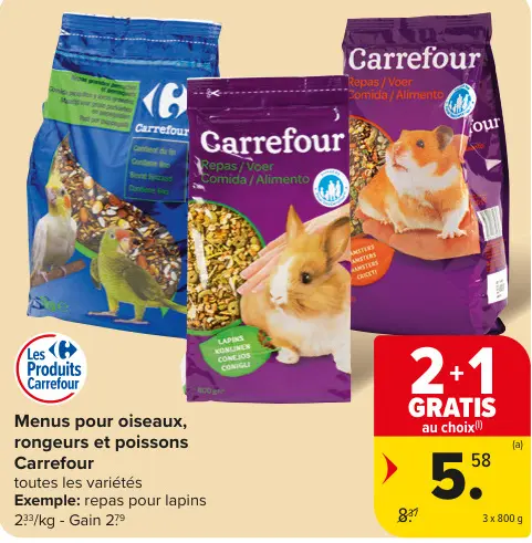 Offre: Menus pour oiseaux, rongeurs et poissons