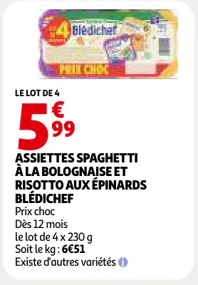 Offre: Assiettes spaghetti à la bolognaise et risotto aux épinards