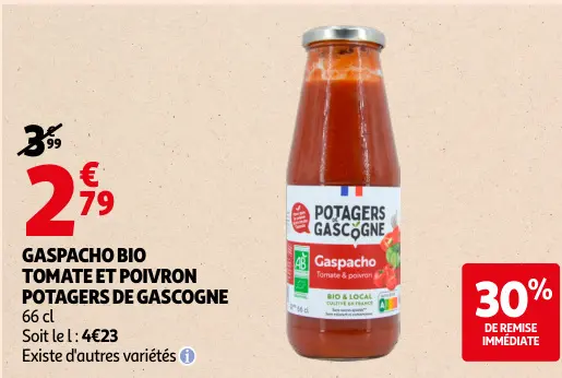 Offre: Gaspacho bio tomate et poivron potagers de gascogne