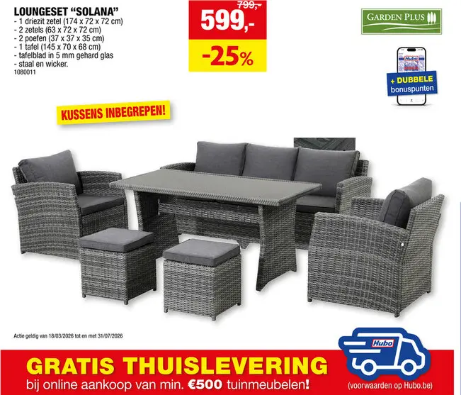 Promotie: Garden Plus Solana loungeset donkergrijs