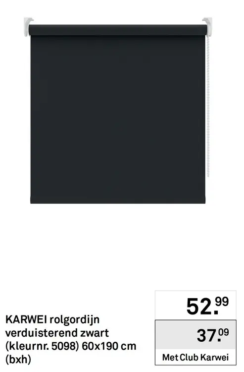 Aanbieding: Rolgordijn verduisterend zwart (kleurnr. 5098) 60x190 cm (bxh)