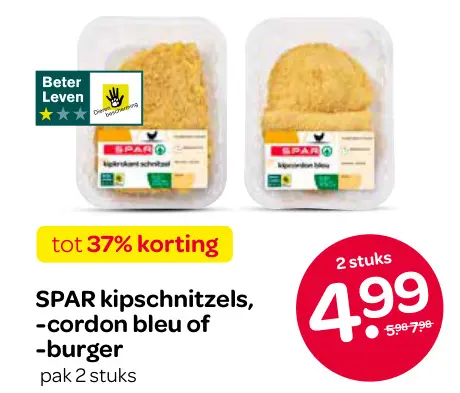 Aanbieding: SPAR kipschnitzels, -cordon bleu of -burger