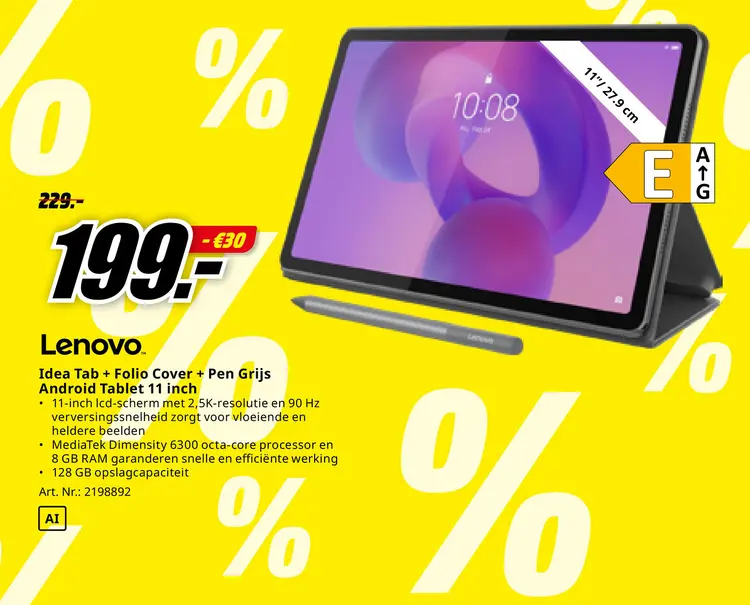 Promotie: Idea Tab + Folio Cover + Pen Grijs Android Ta